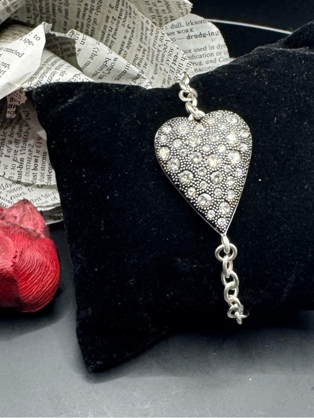 Brighton Glisten Heart Silver Tone Bracelet  with Clear Crystal Accents